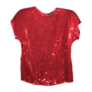 Della Roufogali Red Silk Sequin Top S NWT '80s NYE Party Shoulder Pads Holiday